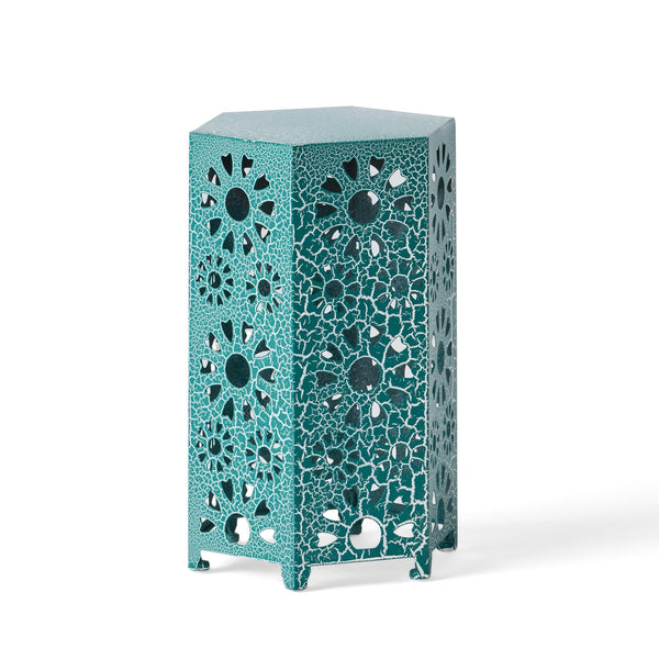 English Elm Eliana Wrought Iron Outdoor Side Table Sunburst Cutout Design for Patio and Balcony Teal 60816.00CT