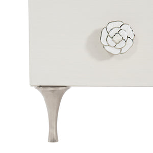 Bernhardt Bernhardt Silhouette Dresser With 9 Soft-Close Drawers, Eggshell Finish, Polished Steel & Kabebe Shell Accents 307054