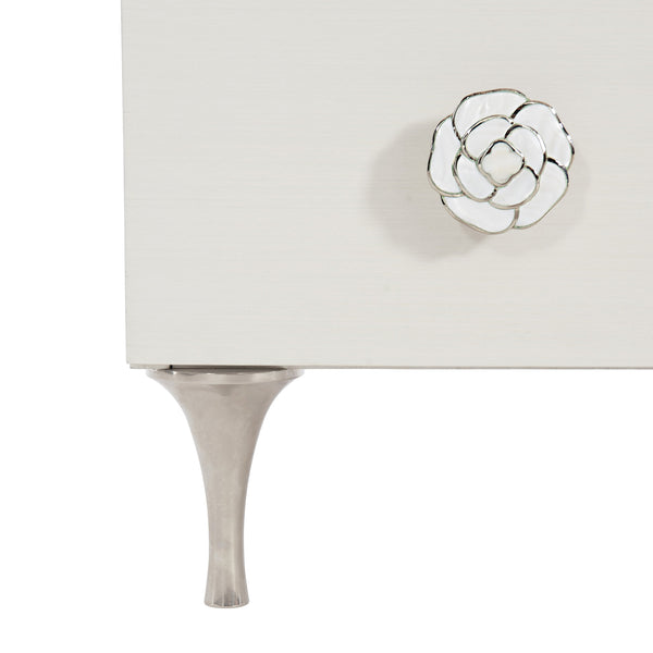 Bernhardt Bernhardt Silhouette Dresser With 9 Soft-Close Drawers, Eggshell Finish, Polished Steel & Kabebe Shell Accents 307054