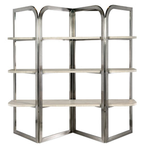 Hooker Furniture Modern Mood Etagere Sculptural Room-Divider With Wire-Brushed Quartered Oak Shelves And Pewter Frame, Airy Contemporary Storage And Display (82.25" H) Light Brown 6850-10445-80