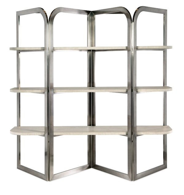 Hooker Furniture Modern Mood Etagere Sculptural Room-Divider With Wire-Brushed Quartered Oak Shelves And Pewter Frame, Airy Contemporary Storage And Display (82.25" H) Light Brown 6850-10445-80