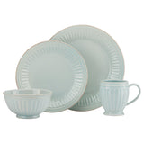 French Perle Groove Ice Blue Stoneware 4-Piece Set: Microwave & Dishwasher Safe