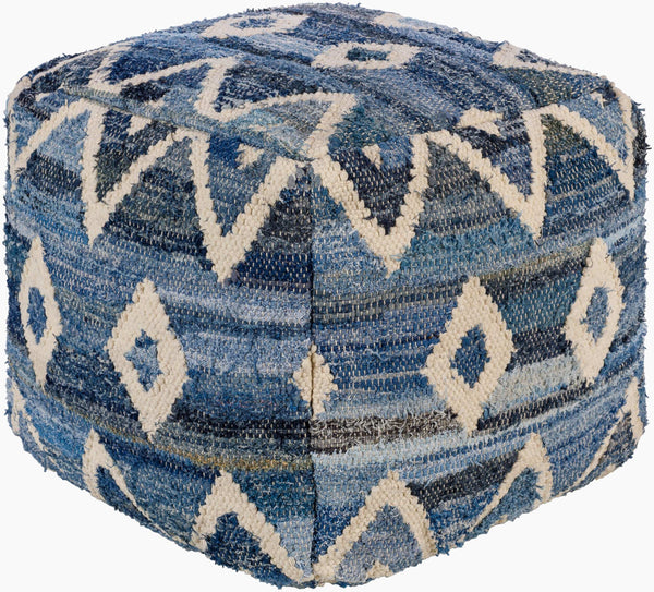 Surya Comporta Rustic Cotton Pouf - 17"H X 17"W X 17"D For Cozy Home Decor, Easy Care & Authentic Style Navy Cotton,Cotton,Polybeads Cmpf001-171717