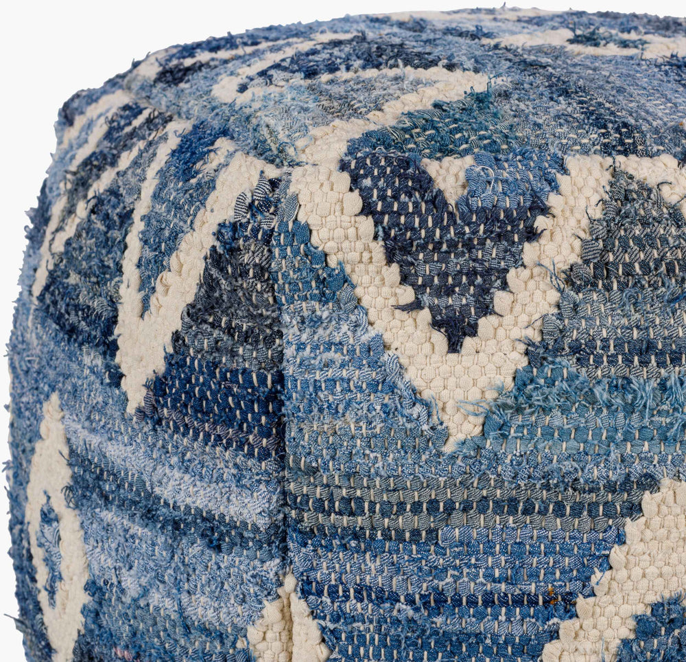 Surya Comporta Rustic Cotton Pouf - 17"H X 17"W X 17"D For Cozy Home Decor, Easy Care & Authentic Style Navy Cotton,Cotton,Polybeads Cmpf001-171717