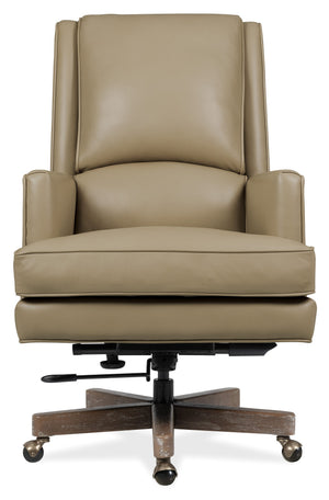 Hooker Furniture Wright Top-grain Leather Executive Swivel Chair with Wood Accents for Home Office EC387-C7-005