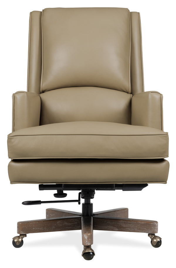 Hooker Furniture Wright Top-grain Leather Executive Swivel Chair with Wood Accents for Home Office EC387-C7-005