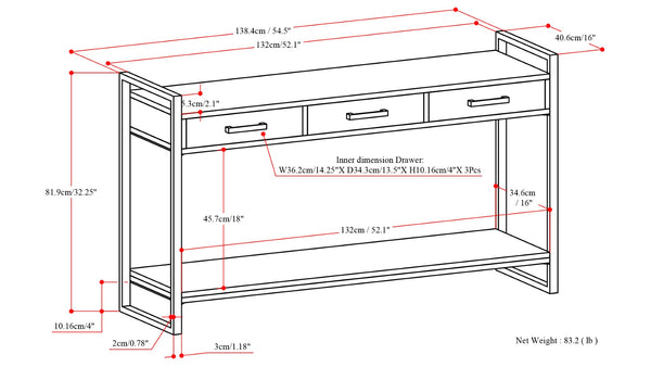 English Elm Riverside Console Sofa Table - Artisan-Crafted Natural Wood & Metal, Stylish Storage Solution B136P158212-GIGA