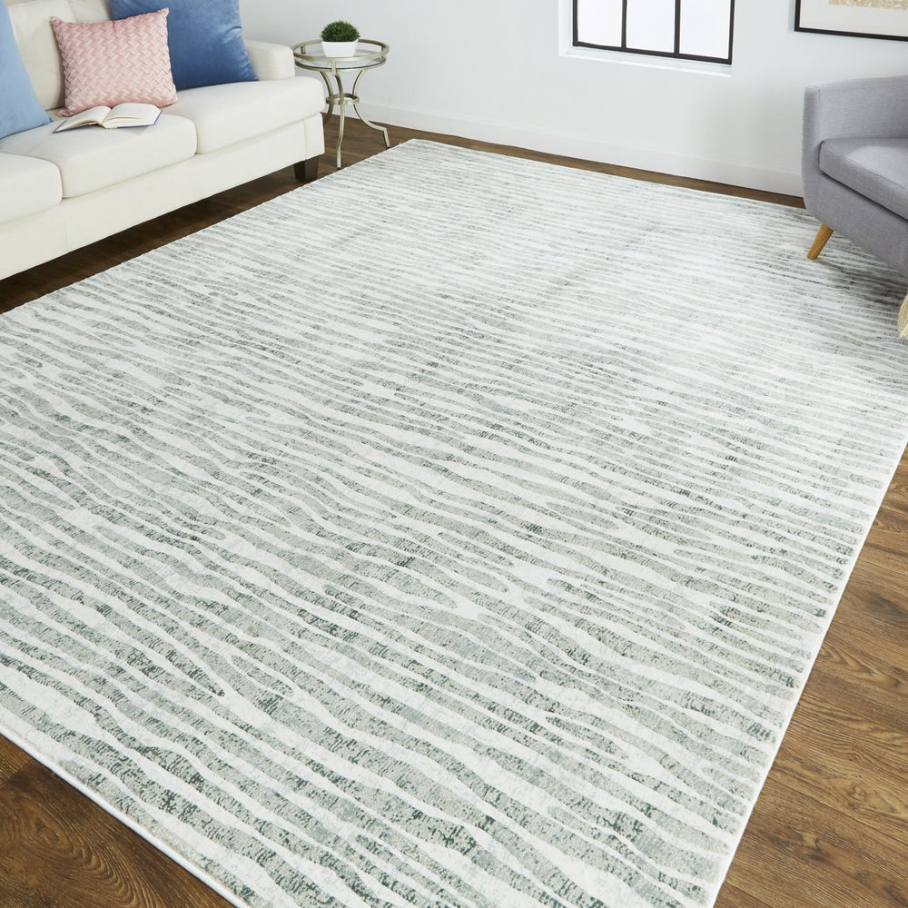 Feizy Rugs Atwell Contemporary Abstract Distressed Rug – Ethereal Modern Landscape In Silvery Aquas & Greens Gray,Green,Ivory Polypropylene Atl3218fgry000b00