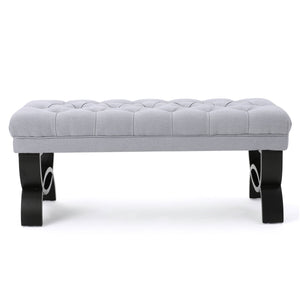 English Elm Hilton Tufted Upholstered Bench Ottoman with Diamond Stitching and Vintage Curved Legs 54743.00LGY