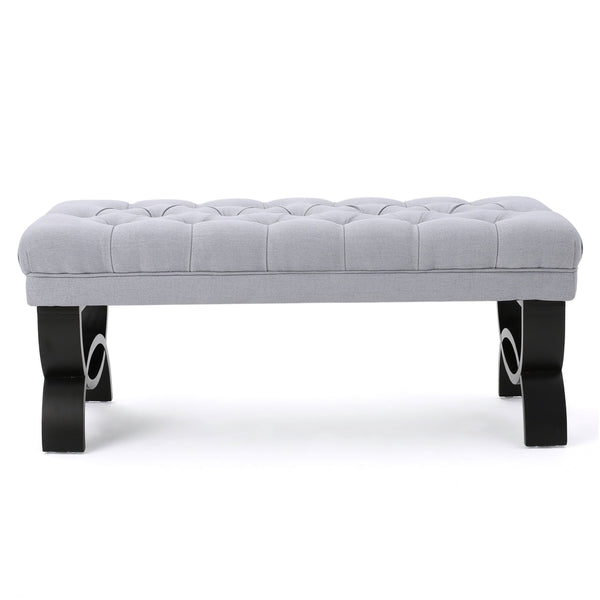 English Elm Hilton Tufted Upholstered Bench Ottoman with Diamond Stitching and Vintage Curved Legs 54743.00LGY