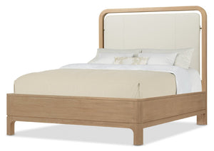 Hooker Furniture Banyon Oak Queen Panel Bed With Leather Upholstered Headboard, Wire-Brushed Desert Oak Finish Beige 6081-90350-82