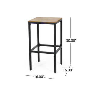 English Elm Christopher Knight Home® - EZRA Outdoor Acacia Bar Stool Set of 2 — Handcrafted Teak Finish Wood Tops, Sturdy Iron Frames Teak+ Black 70262.00