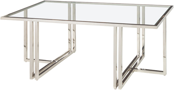 Canberra CNB-001 17"H x 44"W x 21"D Coffee Table CNB-001  Top: Clear; Base: Metallic - Silver Surya