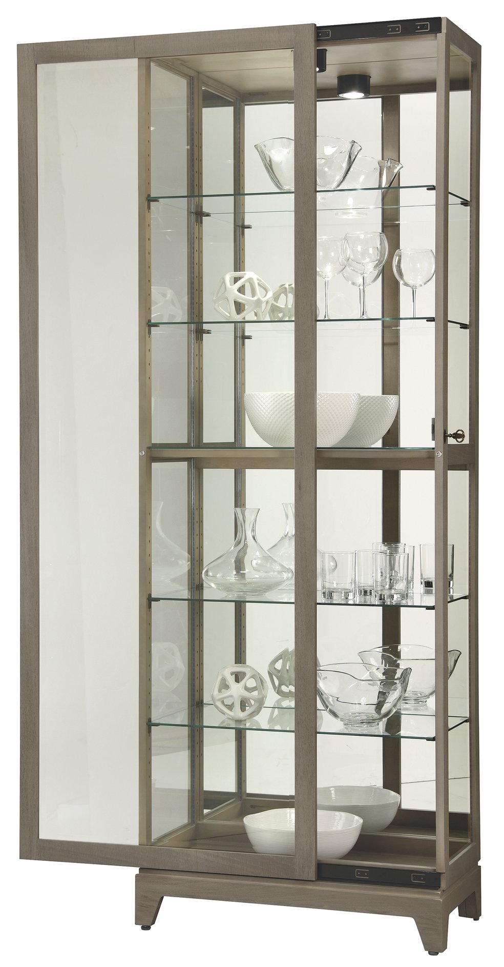 Hekman Furniture 680650 Luke Vi Curio Cabinet - Aged Taupe Finish, Locking Glass Door, Adjustable Shelves & Lighting Aged Grey Luke Vi 680650