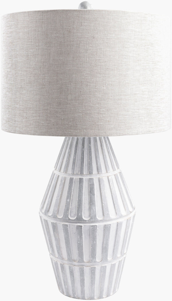 Surya Conflux Traditional Accent Table Lamp - 29" Elegant Design With Durable Cement And Linen Shade Body, Gray,Shade (Outside), Gray,Shade (Inside), White,Finial, Gray,Harp, Metallic ,Nickel,Cord, Translucent Cement,Linen,Polyester,Plastic Cnf-001