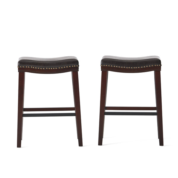 English Elm Saddle Contoured Pu Leather Counter Stool with Solid Rubberwood Frame for Kitchen Dining 62469.00PU