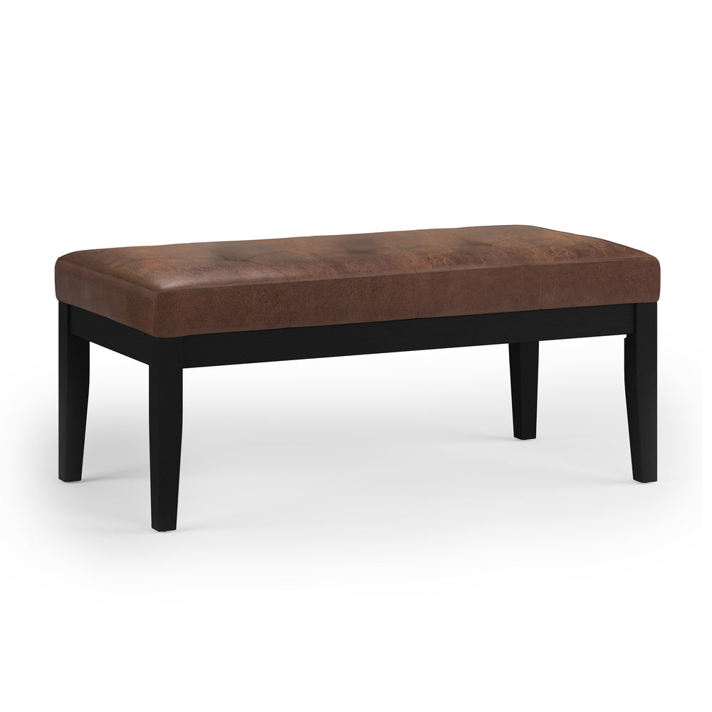 English Elm Lacey Tufted Ottoman Bench - Contemporary Distressed Chestnut Brown Faux Leather For Versatile Style B136P159207