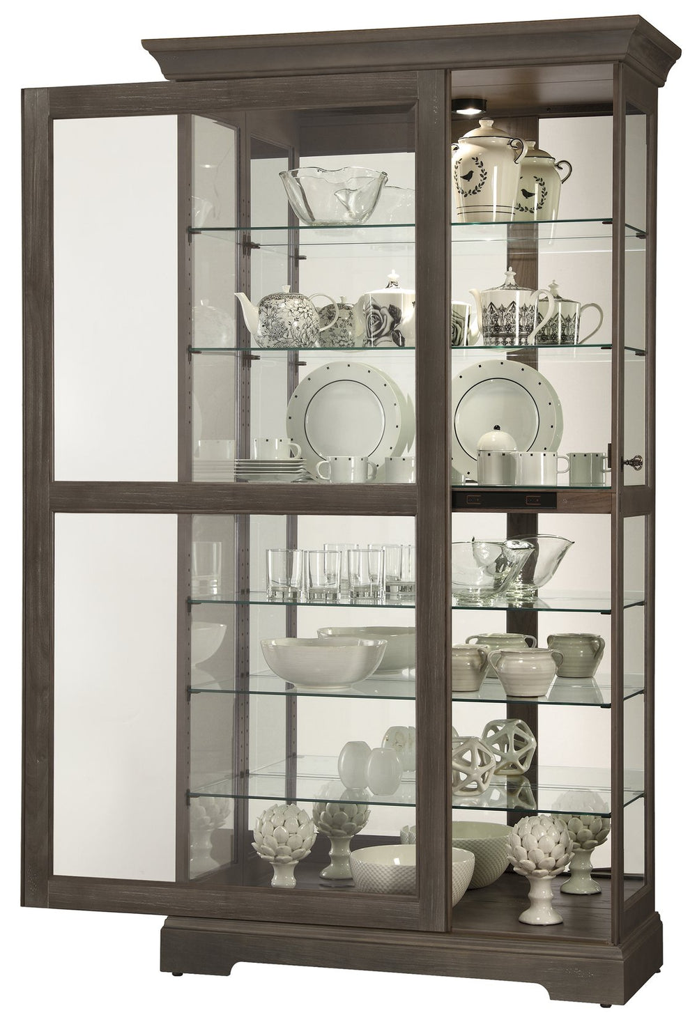 Hekman Furniture 680638 Howard Miller Tyler Vi Curio Cabinet - Lighted, Elegant Display With Adjustable Glass Shelves Aged Auburn Tyler Vi Curio Cabinet 680638