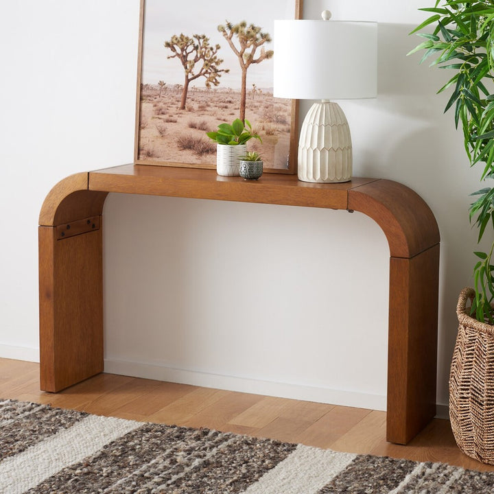 Solid Mango Wood Finish Console Table With Multi Level Shelf – English Elm