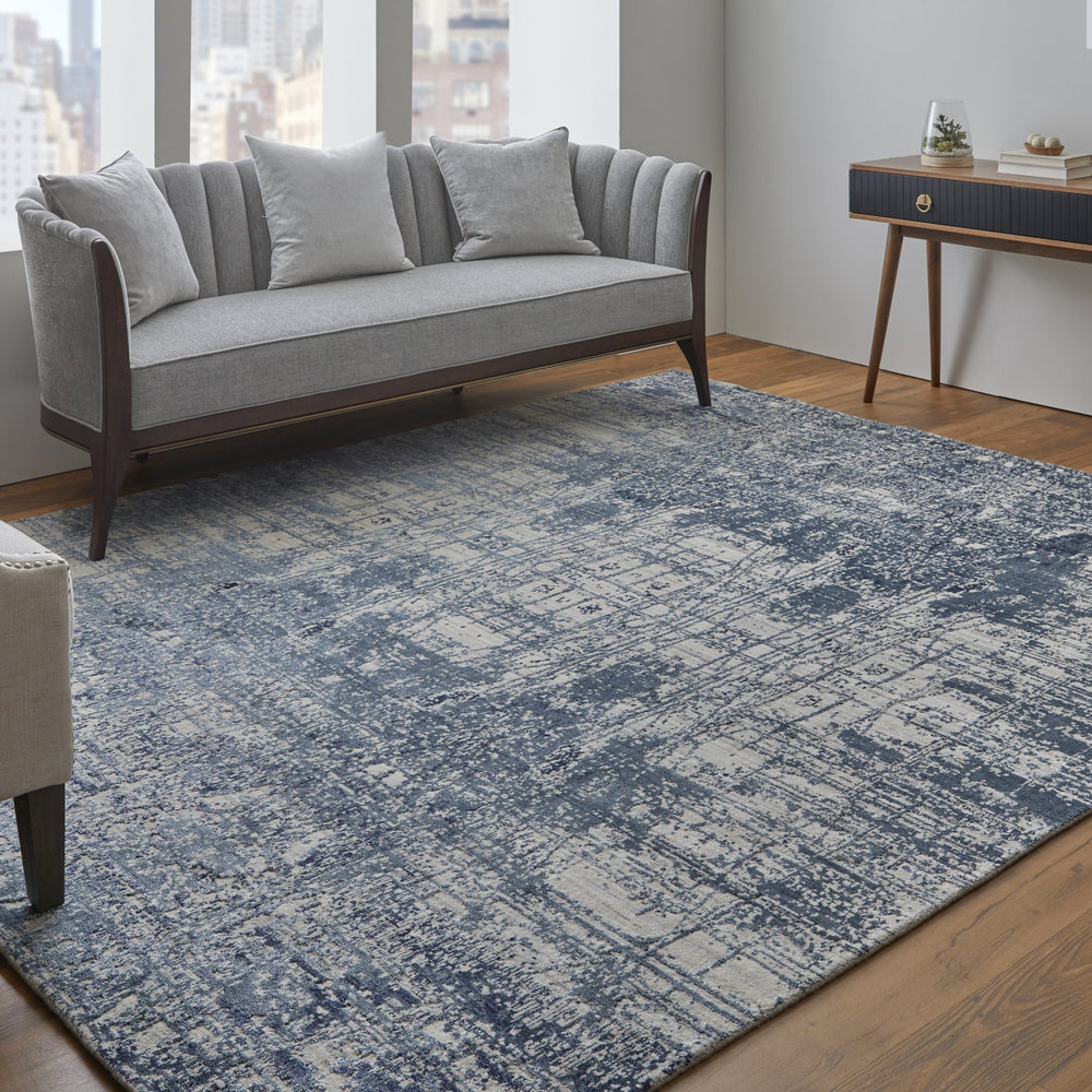 Feizy Rugs Eas69aef Eastfield Artisanal Hand-woven Viscose And Wool Abstract Rug - Modern Style For Any Space Blue,Ivory Viscose,Wool Eas69aefblu000f00