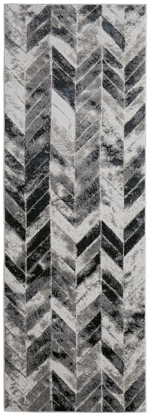 Feizy Rugs Micah Modern Low Pile Chevron Area Rug - Soft, Stain Resistant, Perfect For High Traffic Spaces Black,Gray,Silver Polyester,Polypropylene 6943048fgryslvi71