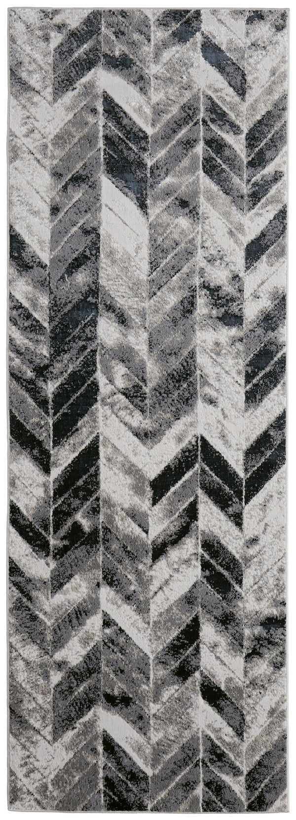 Feizy Rugs Micah Modern Low Pile Chevron Area Rug - Soft, Stain Resistant, Perfect For High Traffic Spaces Black,Gray,Silver Polyester,Polypropylene 6943048fgryslvi71