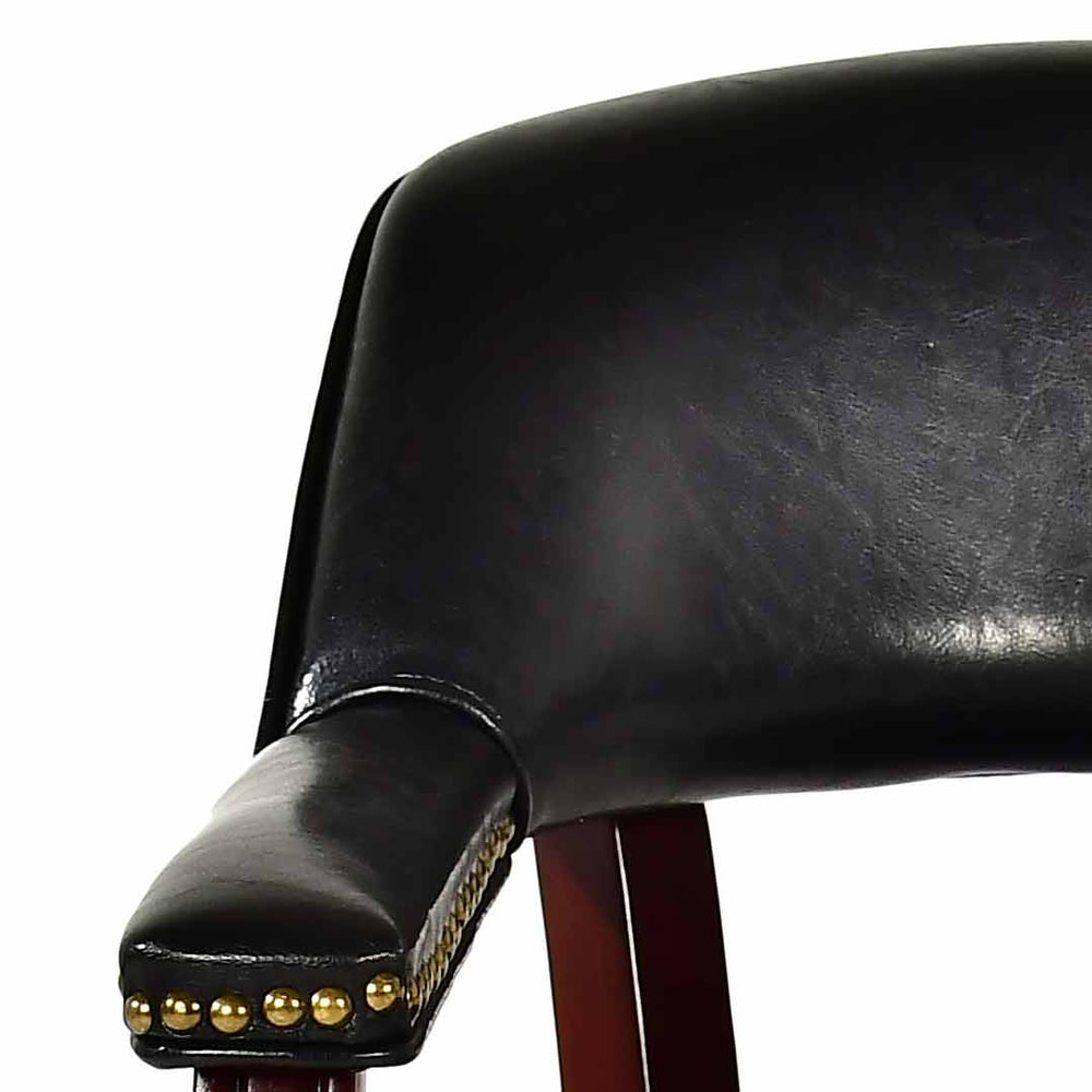 English Elm Steve Silver - Tournament Captain Arm Chair with Casters, Faux Leather Black, Nailhead Trim, Medium Cherry Pedestal Base - Swivel Comfort & Game-Ready Design B081P157446