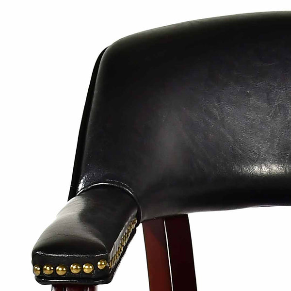 English Elm Steve Silver - Tournament Captain Arm Chair with Casters, Faux Leather Black, Nailhead Trim, Medium Cherry Pedestal Base - Swivel Comfort & Game-Ready Design B081P157446