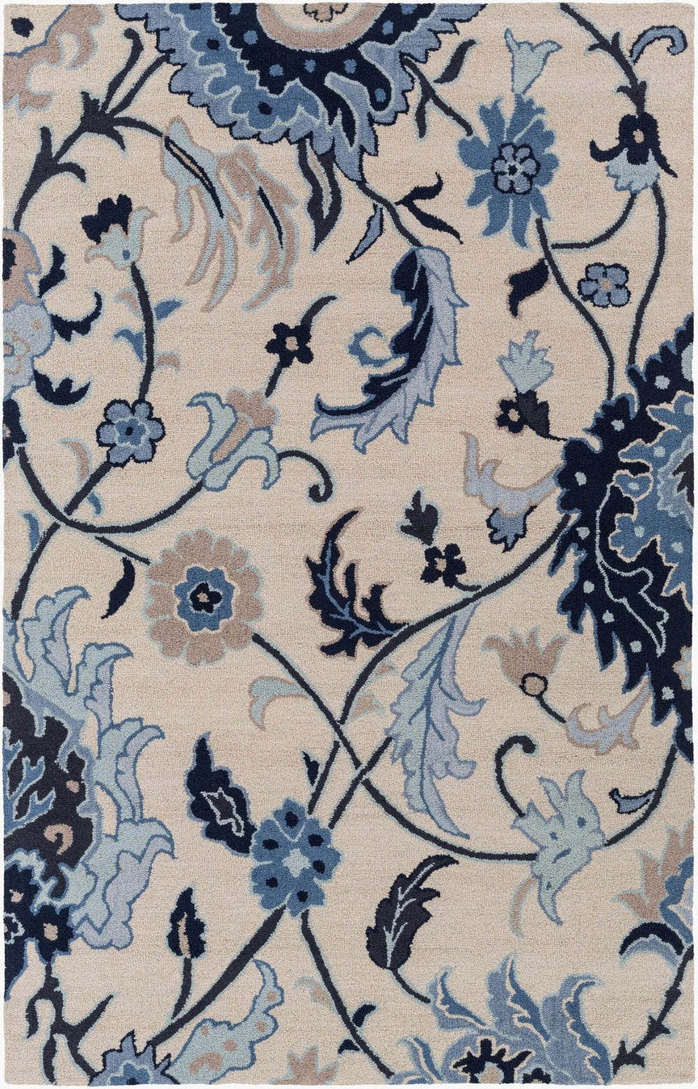 Livabliss Centennial Hand Tufted Wool Accent Rug Cottage Style for Entryways and Bedside Areas Beige, Ink Blue 5' x 8' CNT1096-58