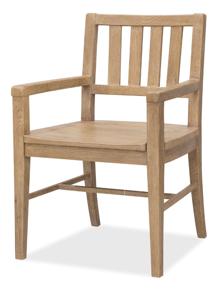 Hooker Furniture Driftwood Rustic Splatback Arm Chair With Solid Oak Frame, Buckboard Finish For Farmhouse Dining Light Wood 6820-75301-80