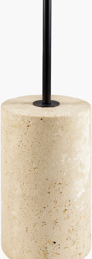 Surya Cadenza 65" Elegant Accent Floor Lamp With Luxurious Travertine Base And Hand-painted Shade Body, Black,Base, Beige,Shade, White,Cord, Black Iron,Travertine,Linen,Polystyrene Cnz-001