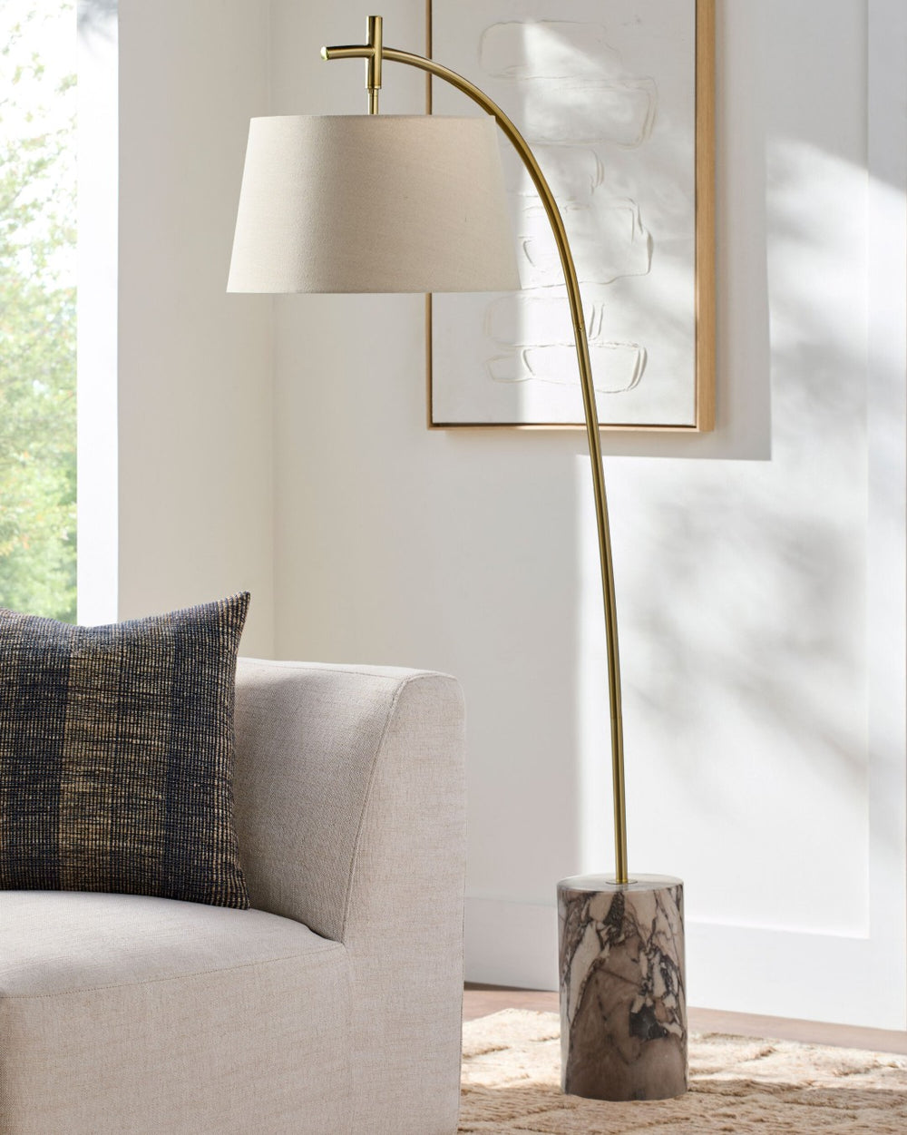 Surya Cadenza Wrought Iron Arts and Crafts Floor Lamp with Marble Base and Linen Shade CNZ-002
