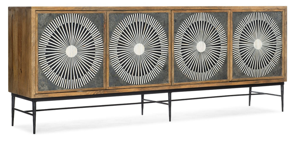 Hooker Furniture Commerce Handcrafted Giovanni Entertainment Console With Bone Inlay, Slate Veneer, Mango Wood Base & Cable Management 7228-55011-85