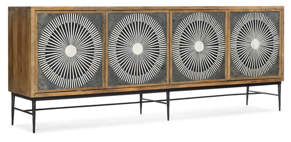 Hooker Furniture Commerce Handcrafted Giovanni Entertainment Console With Bone Inlay, Slate Veneer, Mango Wood Base & Cable Management 7228-55011-85