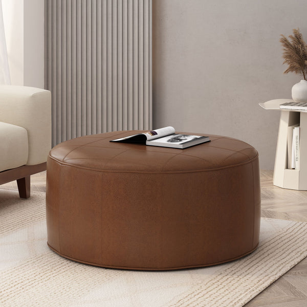 English Elm Ottoman Square Faux Leather Footrest with Rustic Grain Texture for Living Room 71832.00