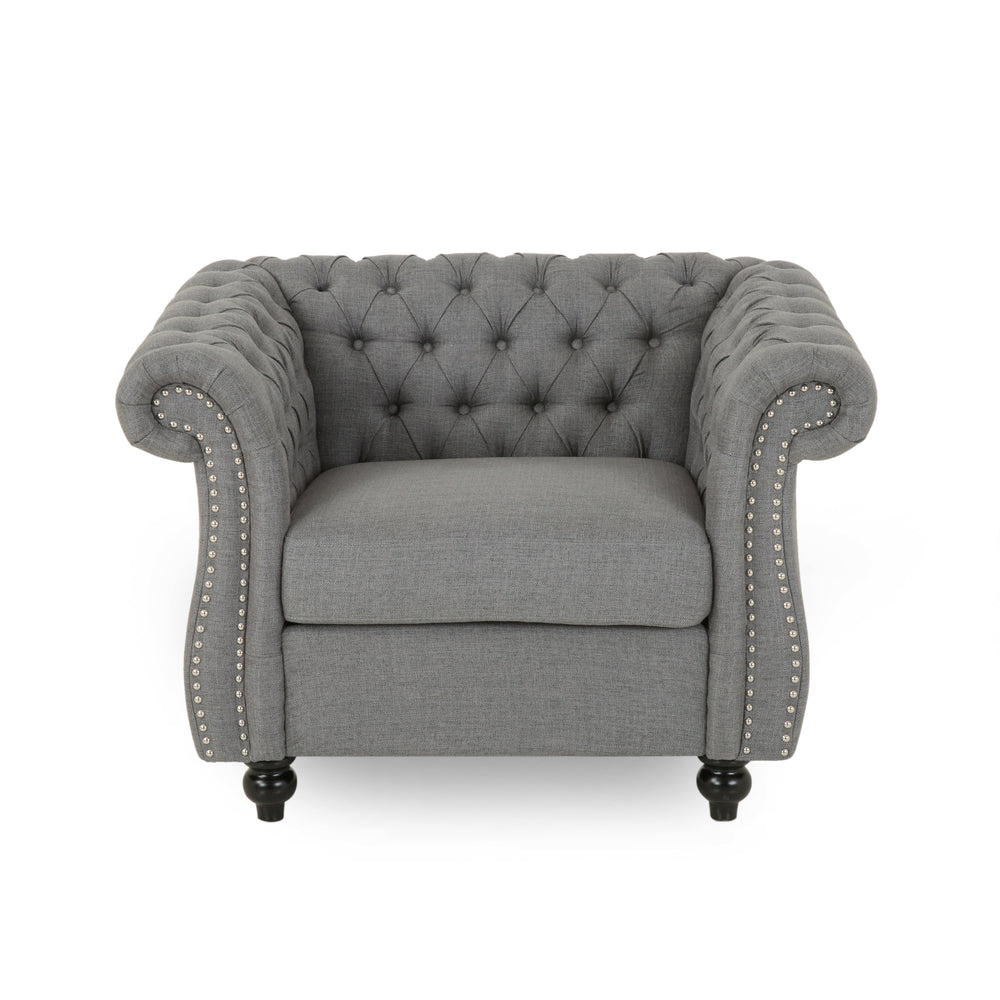 English Elm Christopher Knight Home® - Chesterfield Velvet Club Chair with Birch Wood Legs — Luxurious Textures, Deep Comfort, Elegant Accent Seating DARK GREY 34.75 L x 34 W x 24.75 H 66583.00FDGRY