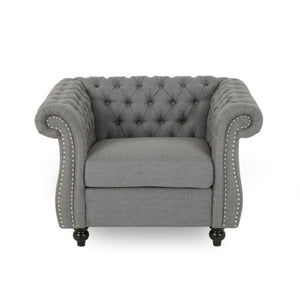 English Elm Christopher Knight Home® - Chesterfield Velvet Club Chair with Birch Wood Legs — Luxurious Textures, Deep Comfort, Elegant Accent Seating DARK GREY 34.75 L x 34 W x 24.75 H 66583.00FDGRY