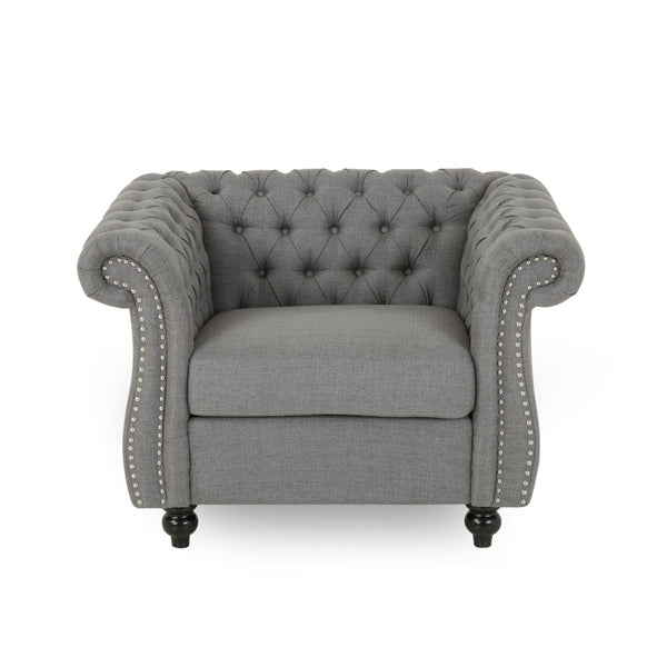English Elm Christopher Knight Home® - Chesterfield Velvet Club Chair with Birch Wood Legs — Luxurious Textures, Deep Comfort, Elegant Accent Seating DARK GREY 34.75 L x 34 W x 24.75 H 66583.00FDGRY