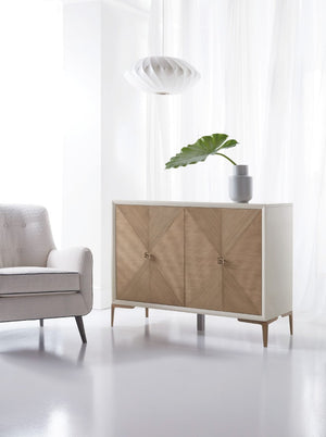 Hooker Furniture Melange Lisette Hall Chest With Taupe Reed Fronts, Cream Finish & Gold Legs — Modern Storage Focalpoint 638-85460-05