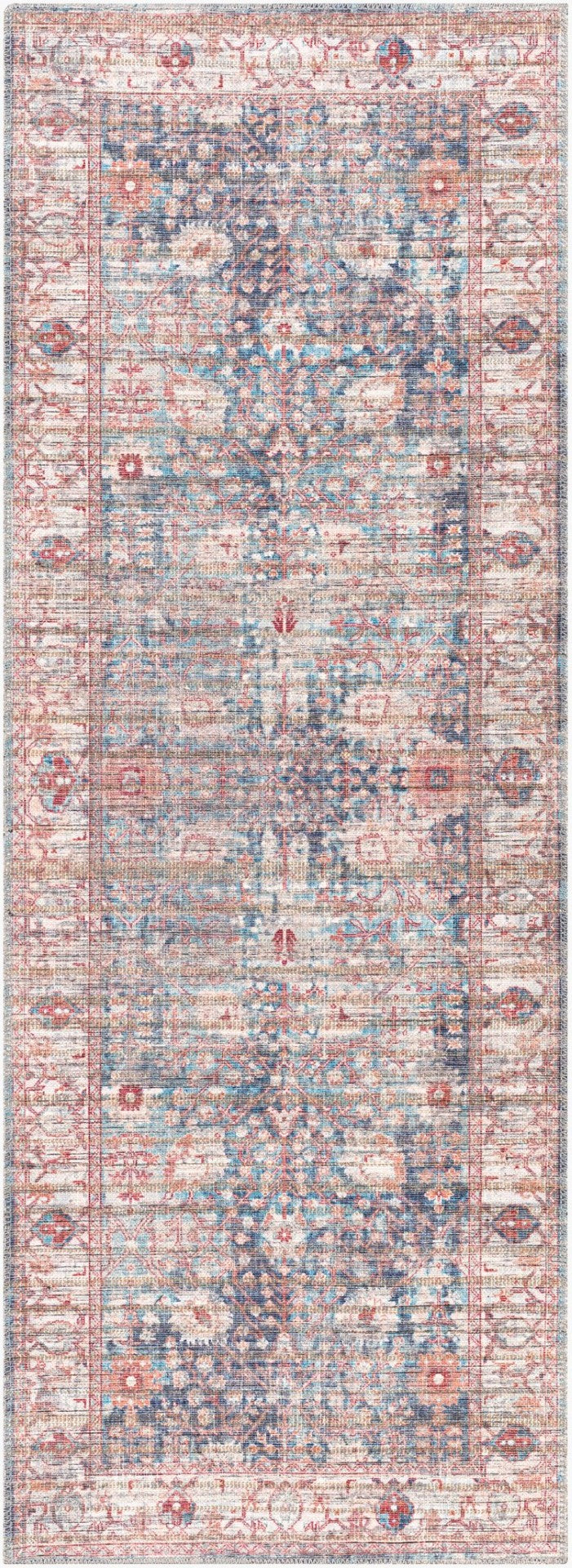 Livabliss Cobb Machine Woven Hallway Runner Chenille Jute Cotton Low Pile Traditional Rug Red, Denim 2'7" x 10' COB2305-2710