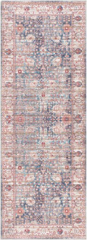 Livabliss Cobb Machine Woven Hallway Runner Chenille Jute Cotton Low Pile Traditional Rug Red, Denim 2'7" x 10' COB2305-2710
