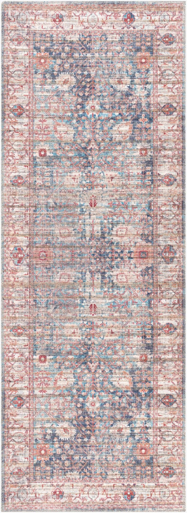 Livabliss Cobb Machine Woven Hallway Runner Chenille Jute Cotton Low Pile Traditional Rug Red, Denim 2'7" x 10' COB2305-2710