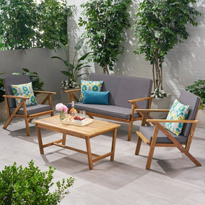 English Elm Panama Acacia Wood 4 Piece Outdoor Chat Set with Weather Resistant Cushions 59411.00