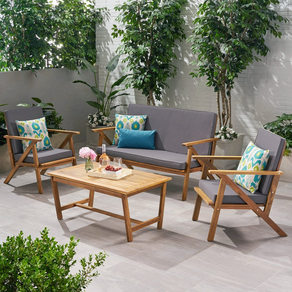 English Elm Panama Acacia Wood 4 Piece Outdoor Chat Set with Weather Resistant Cushions 59411.00