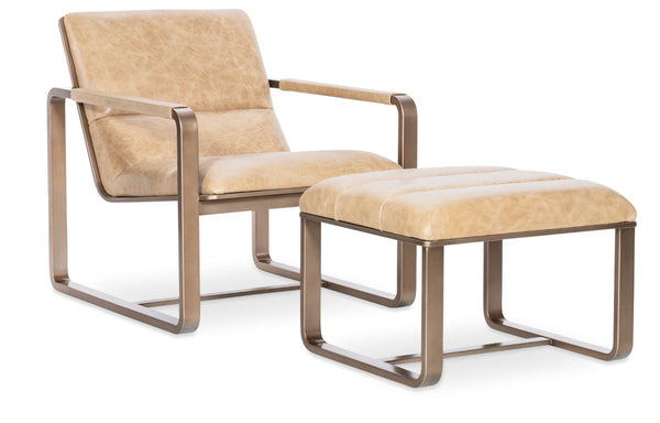 Hooker Furniture Cooper Top-Grain Leather Ottoman With Gold Metal Frame — Modern Rectangular Footrest & Extra Seating CC900-OT-081