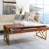 Safavieh Elaine 2 Drawer Coffee Table Natural/Gold COF2201C