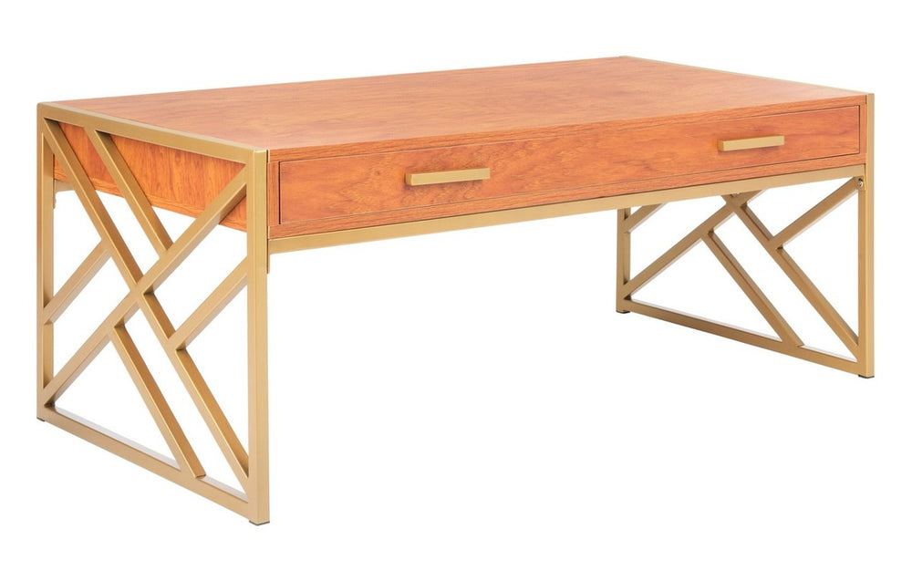 Safavieh Elaine 2 Drawer Coffee Table Natural/Gold COF2201C
