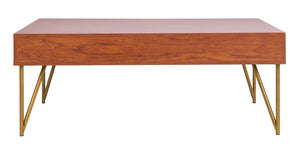 Safavieh Pine Two Drawer Coffee Table Natural/Gold Iron COF2238A
