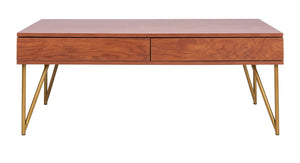 Safavieh Pine Two Drawer Coffee Table Natural/Gold Iron COF2238A