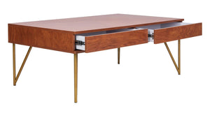 Safavieh Pine Two Drawer Coffee Table Natural/Gold Iron COF2238A